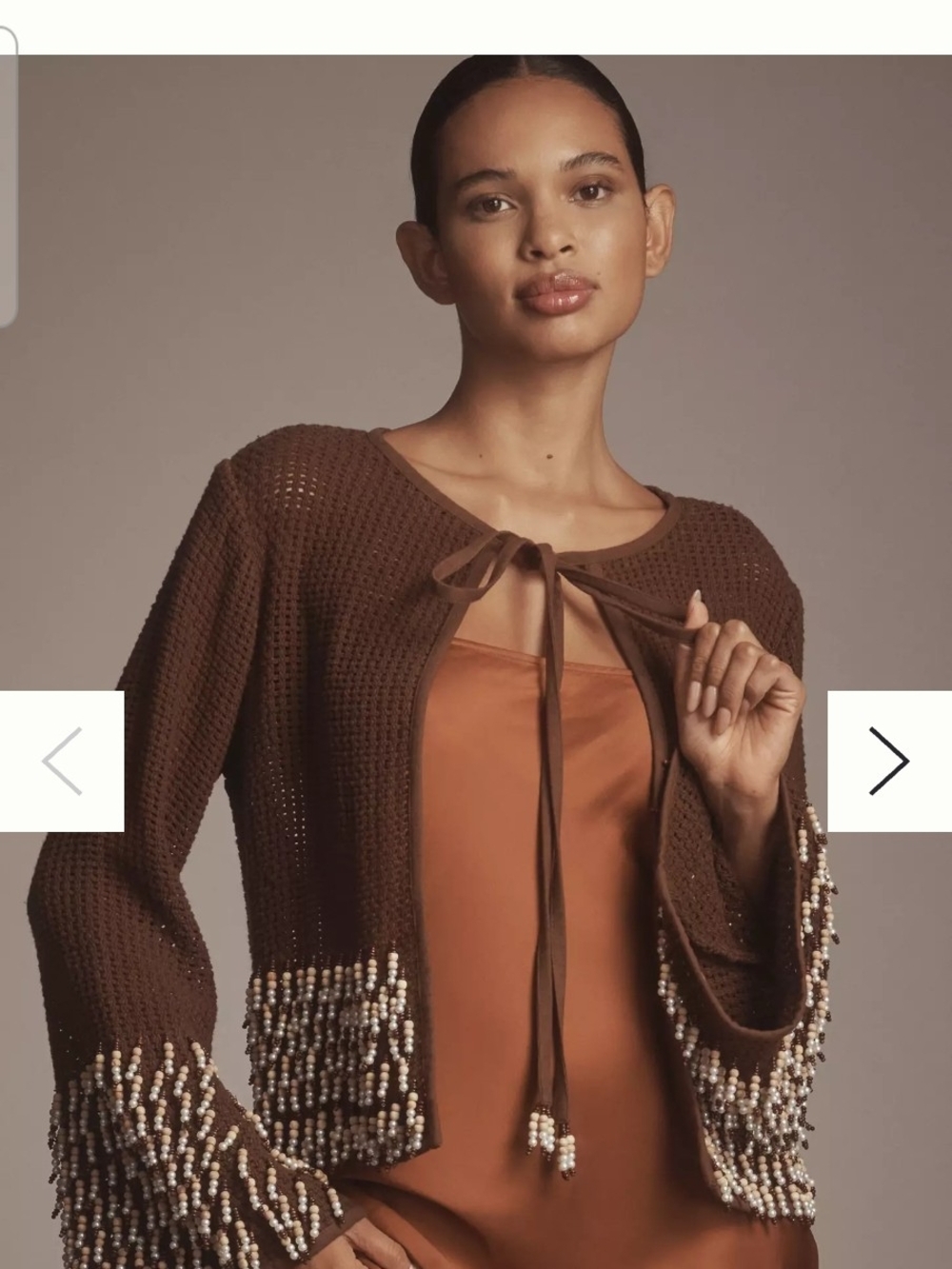 NWT Ollari New York By Anthropologie  Beaded Tie-Front Crochet Sweater  Sz M/L
